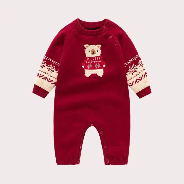 طفل أطفال عيد الميلاد تريكو ملابس طفل الخريف الشتاء الدافئة الأحمر رومبير مع قبعة للرضع حديثي الولادة Homewear بذلة عموما #3