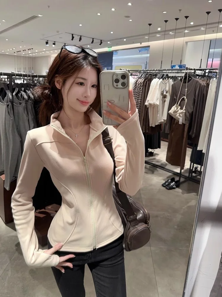 Women's Sport Jaet 2025 New Sle Fitn Outdoor Morning Run Stand Collar Warm Top Slimming Casual Faion ort Coat