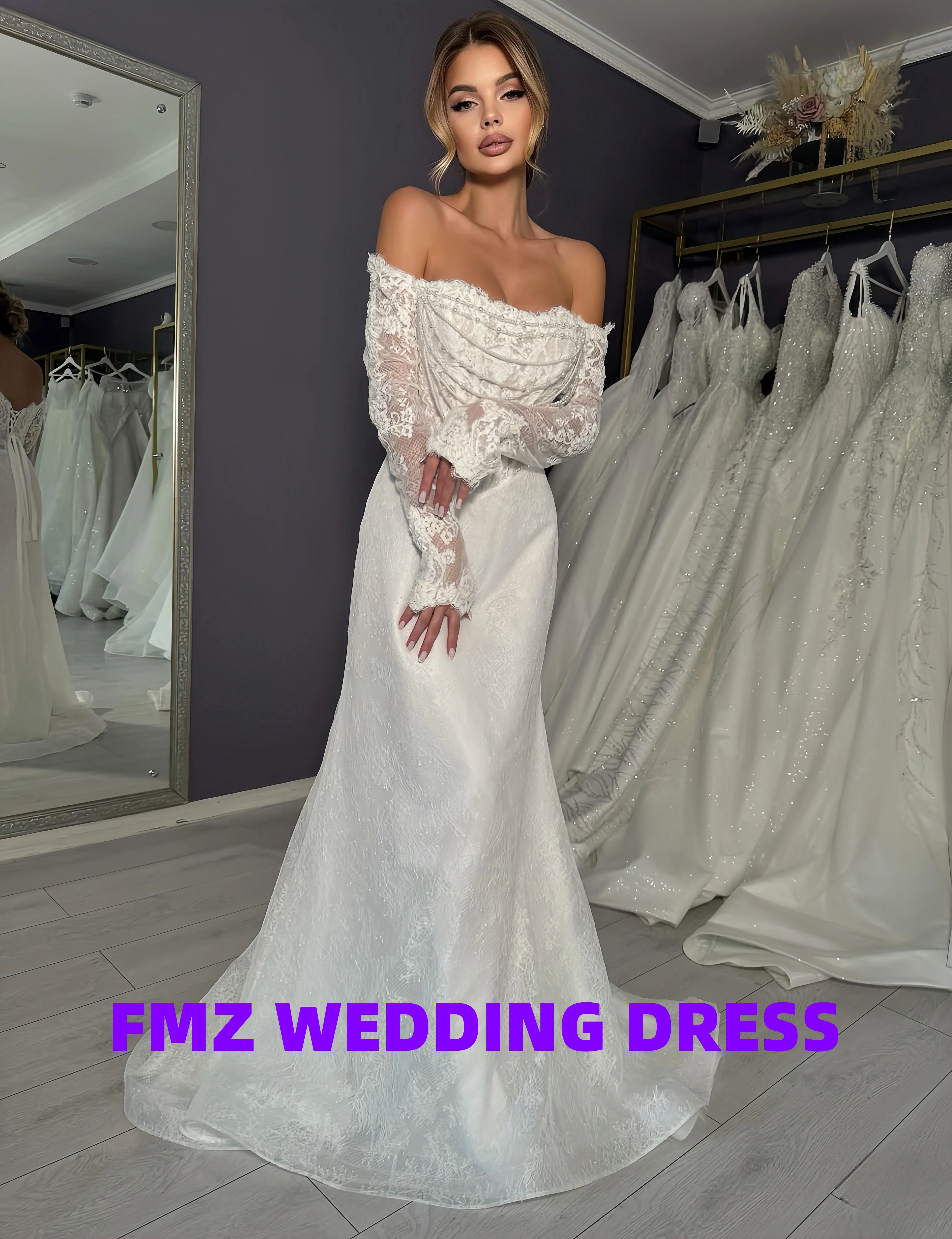 

Новейшее потрясающее свадебное платье по индивидуальному заказу, длинные рукава без бретелек, женское платье больших размеров А-силуэта, Vestidos de Novia