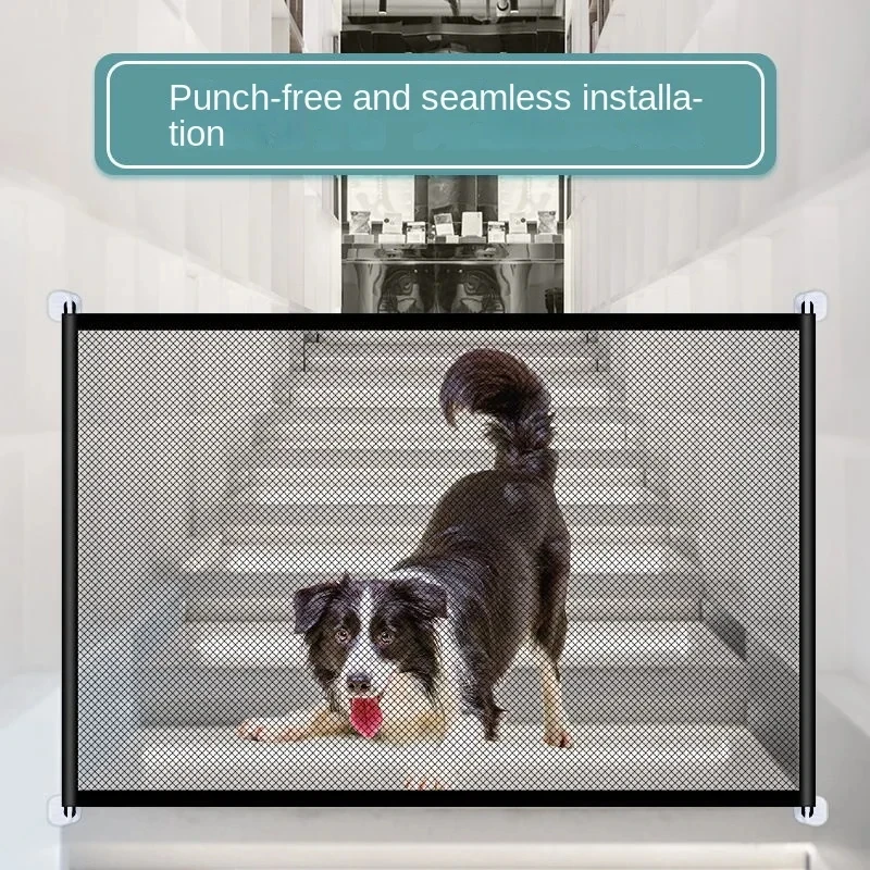 

Adjustable No Drill Pet Gate - Anti-Cat Barrier with Mesh Panel Indoor Safety Fence for Dogs Cats Staircase & Doorway Protection