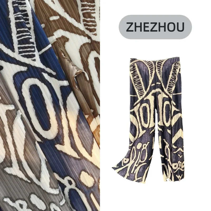 

Miyake Folds 2025 New Trousers Women's Printed Loose Fashion Design High-waisted Straight Trousers Comfort Casual Trousers