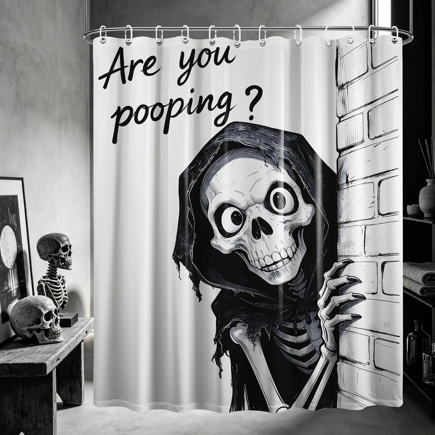 Funny Skull Pop Art Shower Curtain Novelty Bathroom Decor Humorous Gothic Art 72x72 Inches Bathroom