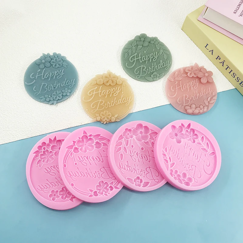 

Happy birthday round card silicone mold DIY food Safety Materials Dessert making Mousse Cake Chocolate Mold Baking Tool