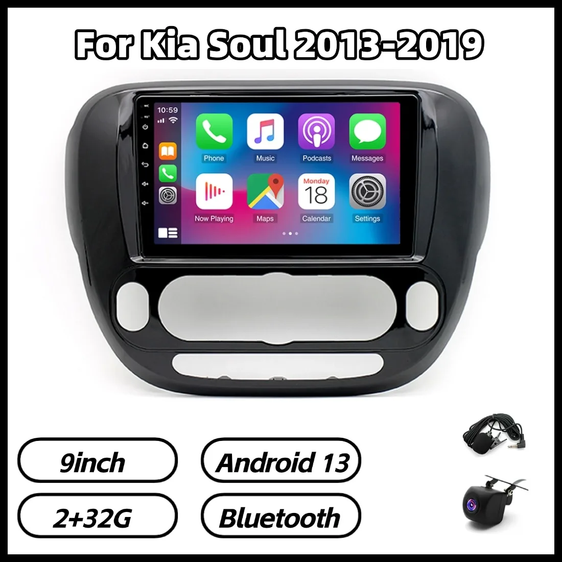 

Автомагнитола 2+32G 9 дюймов Android 13 с GPS-навигацией для Kia Soul 2013-2019, поддержка Carplay, Bluetooth, WiFi, FM/RDS, SWC
