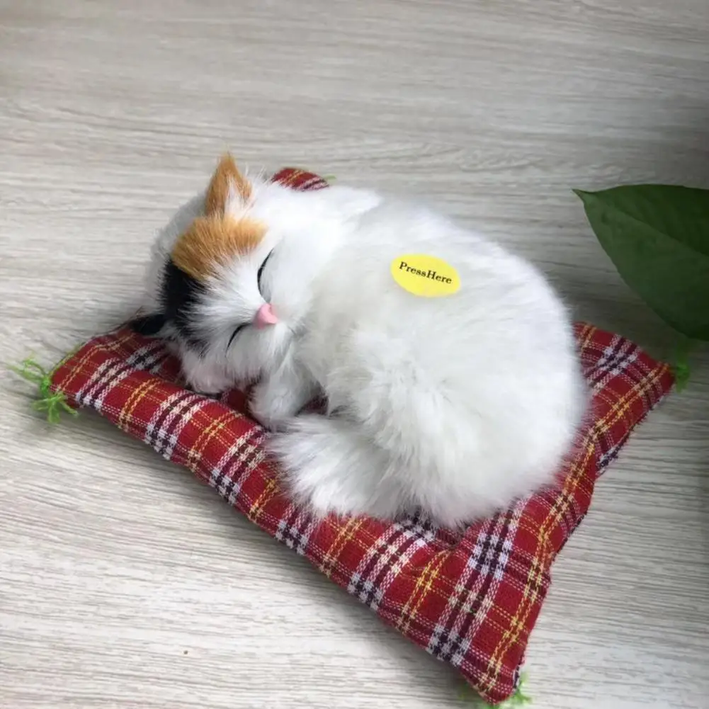 Imitation Cat Figurines Cute Kitten Stuffed Plush Toys Sleeping Cat Miniatures Car Ornaments Home Decoration Cloth Pad Plush Cat