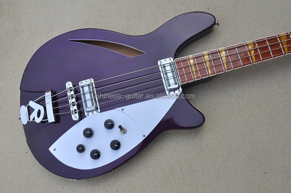 Flyoung Factory Purple Electric Bass Guitar 4 Strings Bass Guitar Semi-Hollow Body Bass