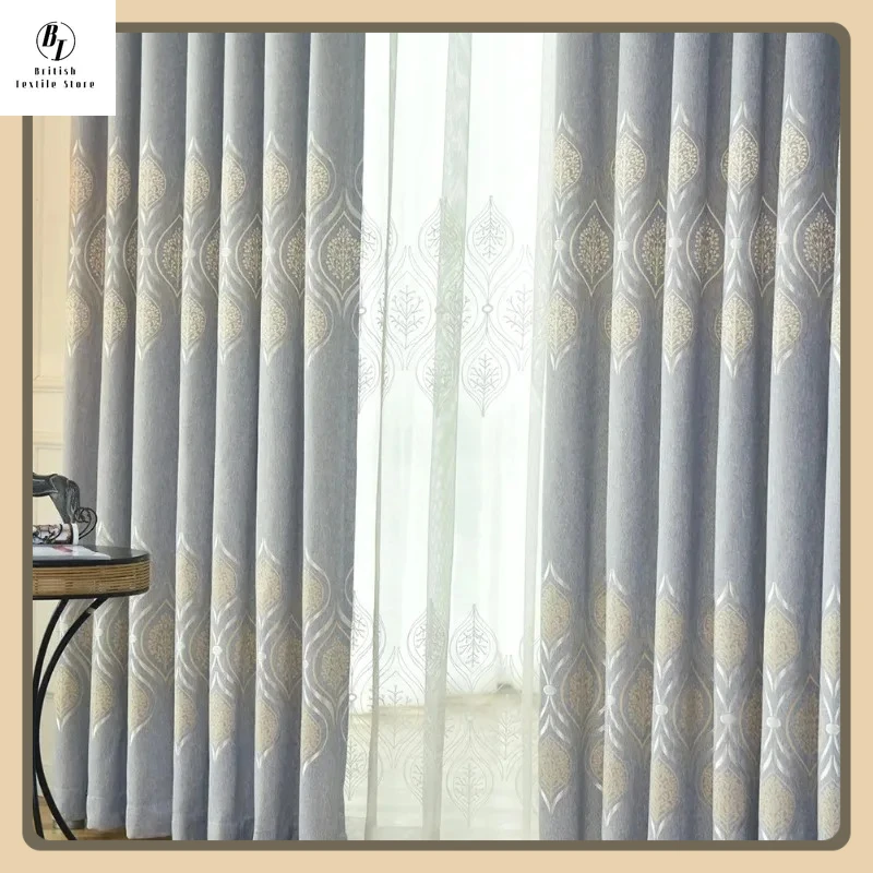 

Simple Living Room Bedroom Slub Cotton Jacquard Blackout Curtains for Living Dining Room Bedroom Beautiful Fashion Decor