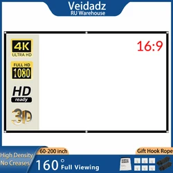 VEIDADZ-Pantalla de proyector plegable portátil de 60-200 pulgadas, alta densidad, blanca, menos pliegues, pantalla de proyección suave, 16:9, interior y exterior