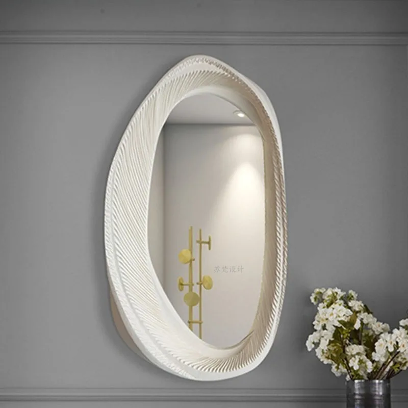 Display Bathroom Mirror Irregular Makeup Modern Aesthetic Macrame Creative Mirror White Art Espejos Decorativos Home Decoration