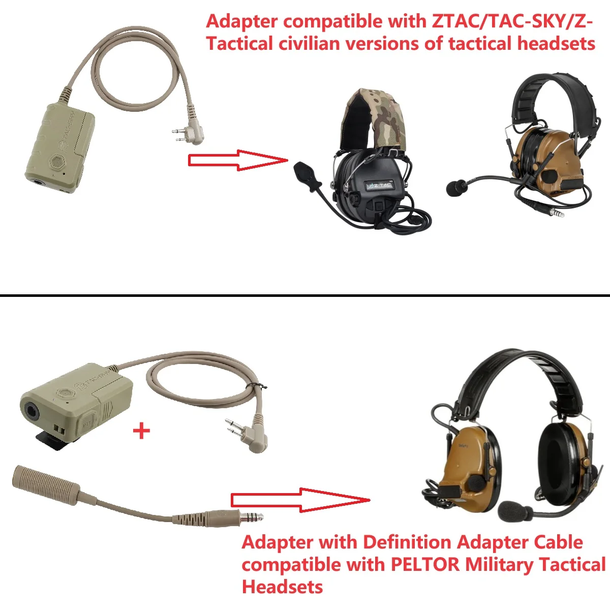 Imagem -05 - Tac-sky Tactical Headconjunto Adaptador Ptt com Bluetooth Motorola Plug para Pelto Mas Comtac Airsoft Hunting Headphone ts