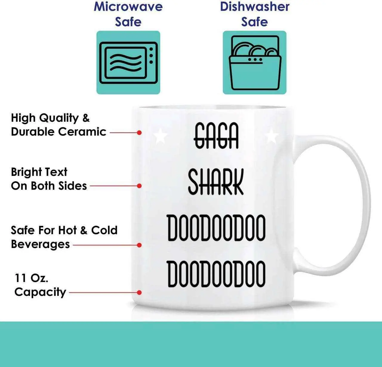 Funny Gift Funny Gift for Mom and Grandma, Gift Idea for Mother's Day - Gaga Shark Matching Family Graphic 11 Oz White Ceram