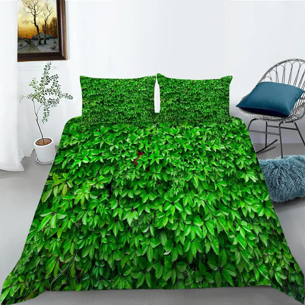 Green Duvet Cover Set Queen Size Tropical Rainforest Green Plant Palm Leaf Comforter Cover for Kids Teen Microfiber Quilt Cover