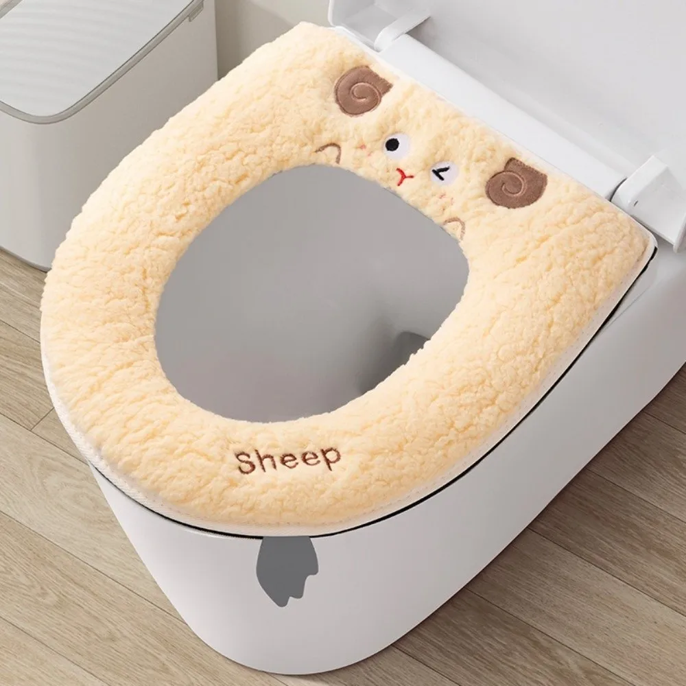 Universal Cartoon Toilet Seat Cover Lamb Wool Washable Toilet Seat Cushion Thicken With Lifter Toilet Seat Pad