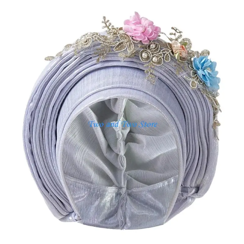 

HX6F African Turban Hat Bandana HeadWrap for Secure Comfortable Wear Various Styling Nigeria Bride Hat for Wedding Hair Types