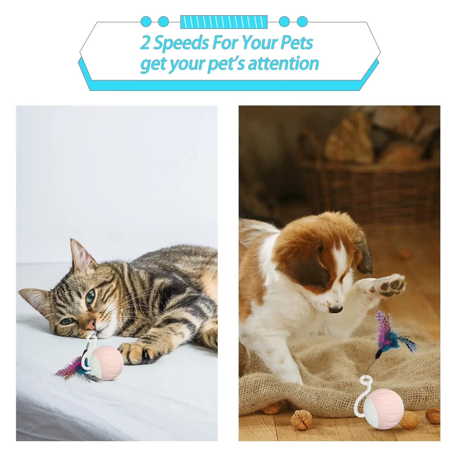 Cat Toys, Turbo Tail Popper Cat Toy 2-Speed Interactive Turbo Tail Mouse Cat Ball Toy Touch Control and Sound Control Smart Star