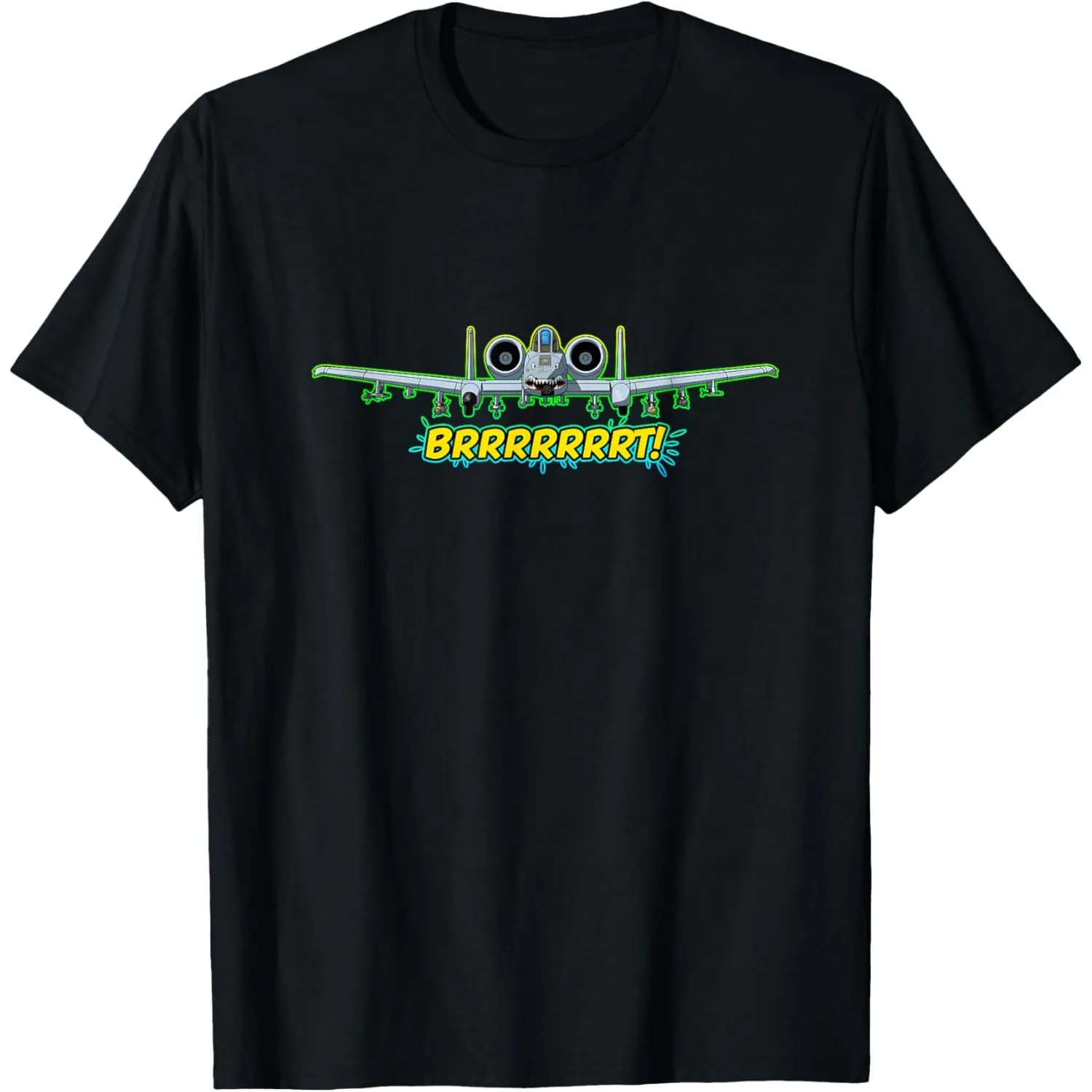A 10 Warthog BRRRRT Graphic Tee Military Aircraft Fans Round Neck Cotton T-Shirt