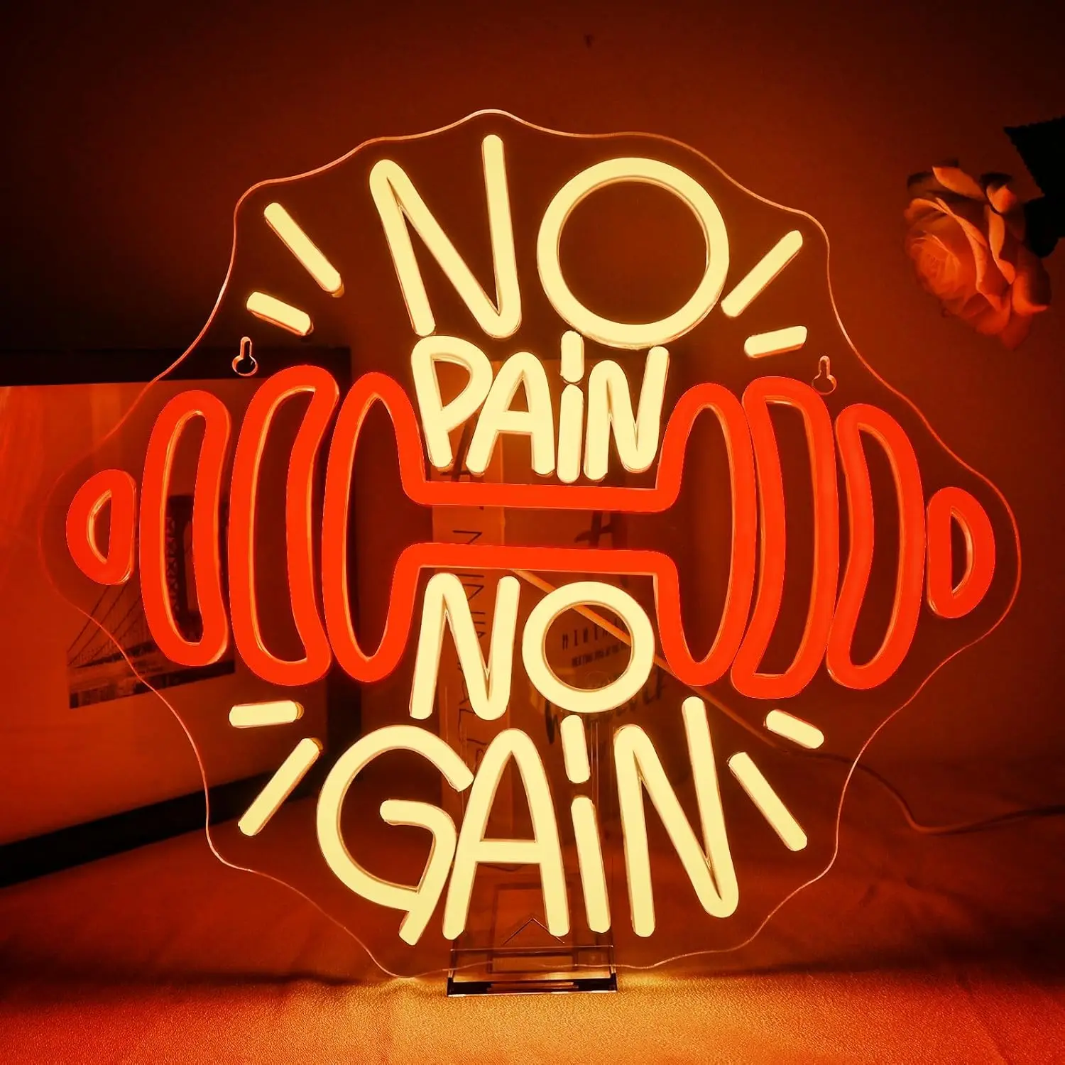 

No Pain No Gain Gym Neon Sign LED Weightlifter Гантели Неоновый свет с регулируемой яркостью для декора стен для тренажерного зала Muscle Fitness Club Decor