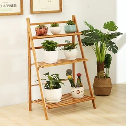 3 Tier Foldable Bamboo Plant Stand Planter Organizer Plants Display Shelf  for Indoor Outdoor