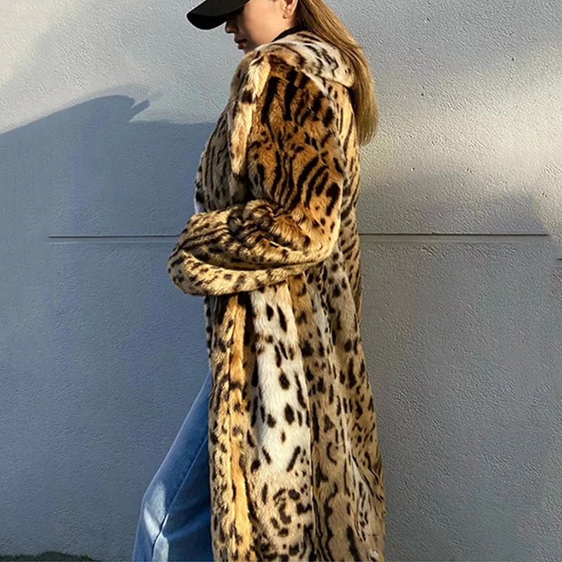 Winter Lange Warme Dicke Leopard Flauschigen Faux Pelzmantel Frauen Tiger Print Runway Lose Luxus Designer Kleidung Frauen Mode Mantel