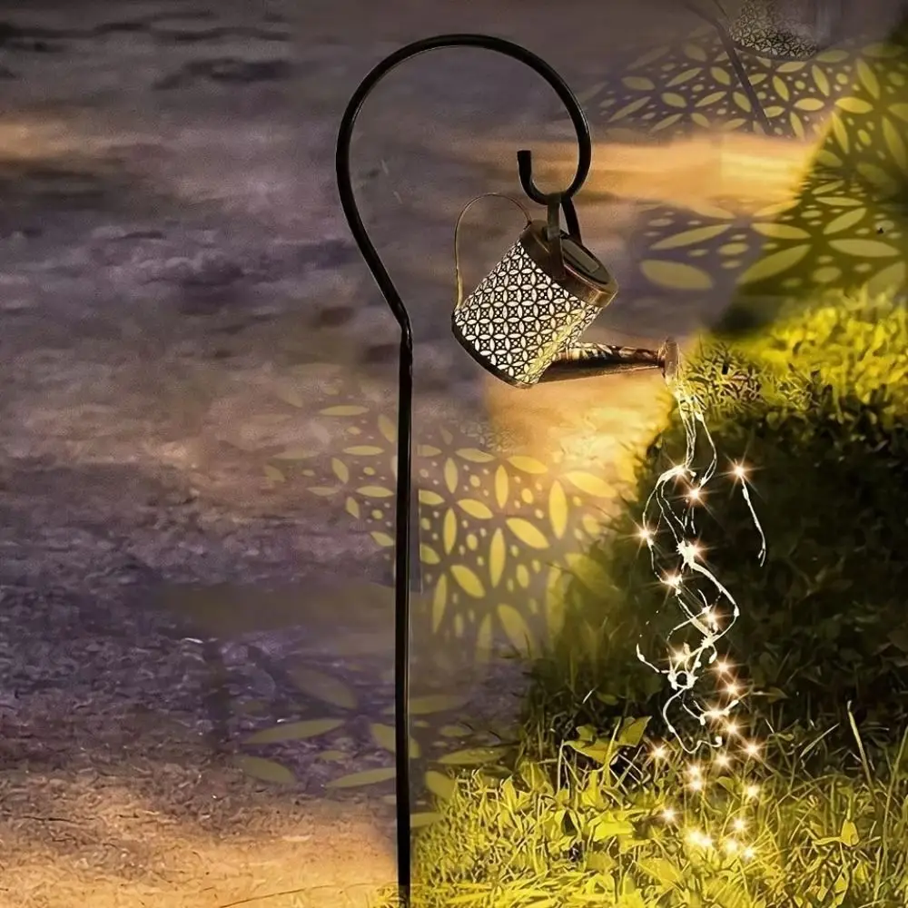 

Waterproof Solar Garden Light Wrought Iron Solar Power Flowing Water Lamp Watering Can Design Artistic Look