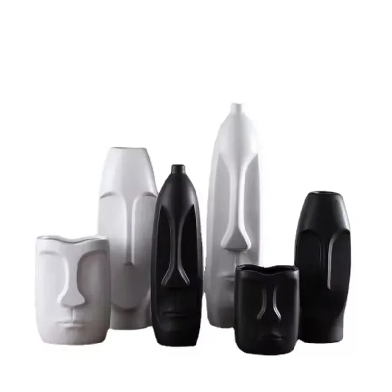 Design Sense Black And White Face Ceramic Vase Home Decoration Living Room Dining Room Porch Decoration Vase