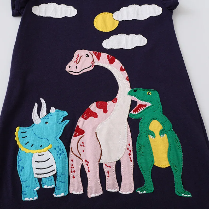 Jumping Meters 3-8T Summer Princess Girls Dresses Dinosaurs Print Hot Selling Baby Clothing Sleeveless Kids Costume Dresses