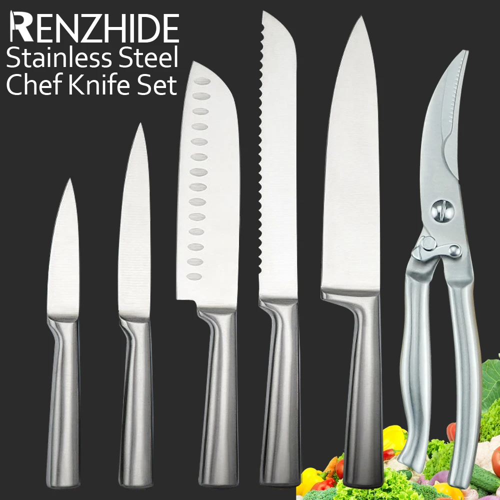 

RZD Kitchen Knives Stainless Steel Set Accessory Japanese Santoku Cooking Tool Knives Chopping Cleaver Chicken Bone Scissor