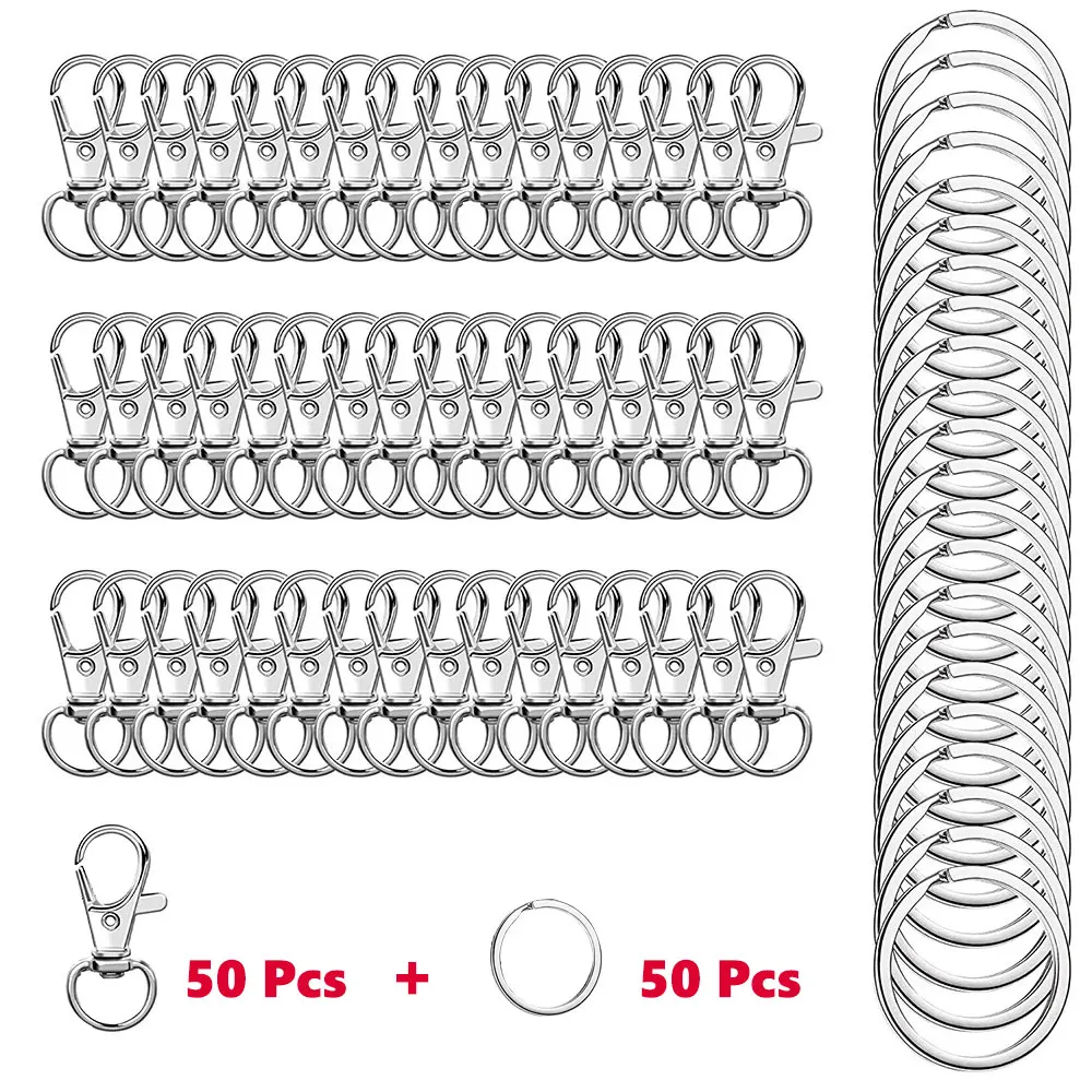 100 STKS Draaibare Sluitingen Lanyard Karabijnhaken met Sleutelhangers Sleutelhanger Clip Haken Karabijnsluitingen voor Sleutelhangers Sieraden DIY Ambachten