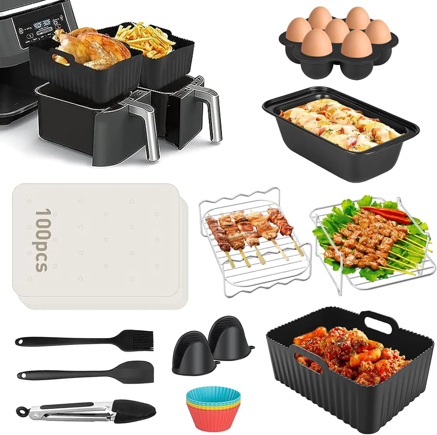 13pcs Oil-Free Fryer Accessories for Ninja Foodi AF300EU/AF400EU/Tower T17088/Double Air Fryer 7.6L-9.5L, air fryer accessories