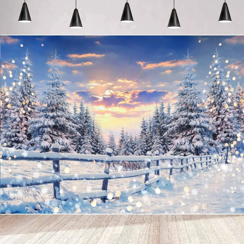 Winter Forest Photography Backdrop Christmas Baby Shower Snow Scene Princess Birthday Party Background Wall Poster Banner Decor