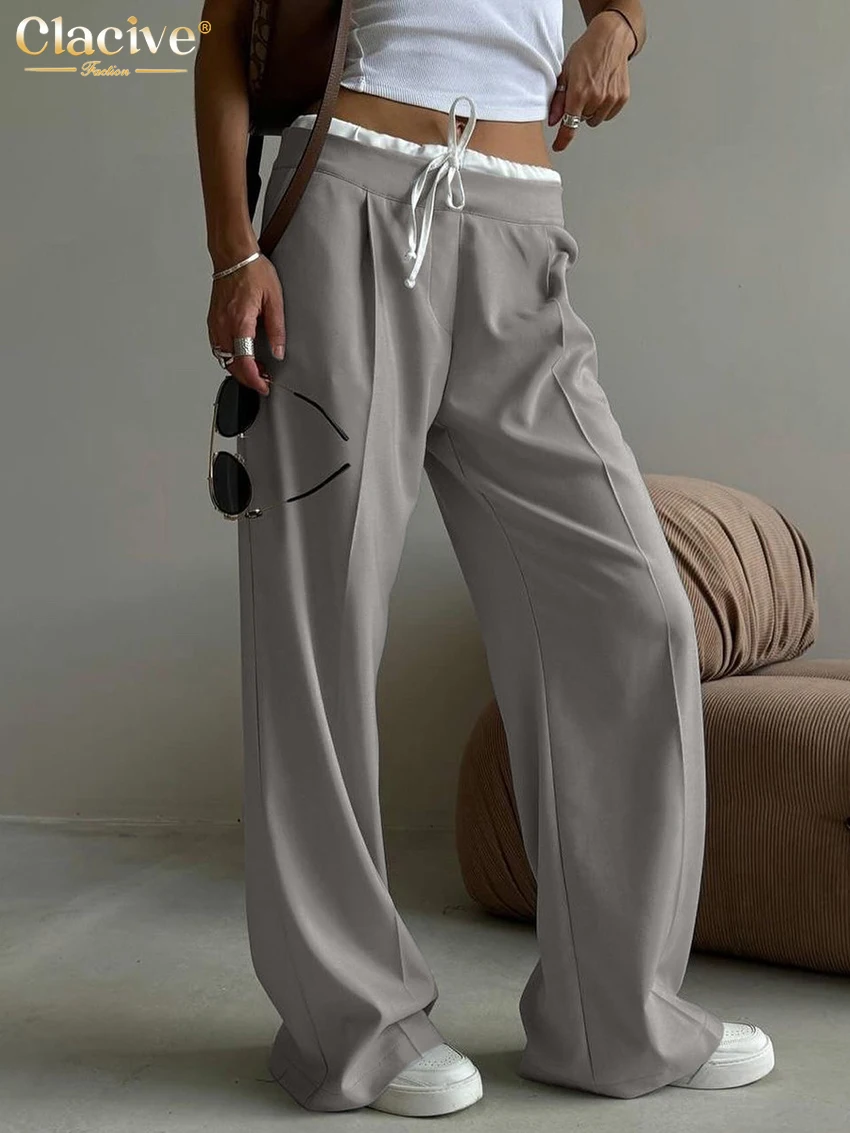 Clacive Fashion Loose Black Women\'s Pants 2025 Elegant High Wiast Wide Trousers Casual Classic Patchwork Pants Female Clothing