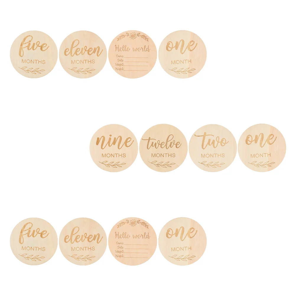 Photo Props Newborn Wood Milestone Baby Discs Infant Cards Double Sided Wooden Monthly