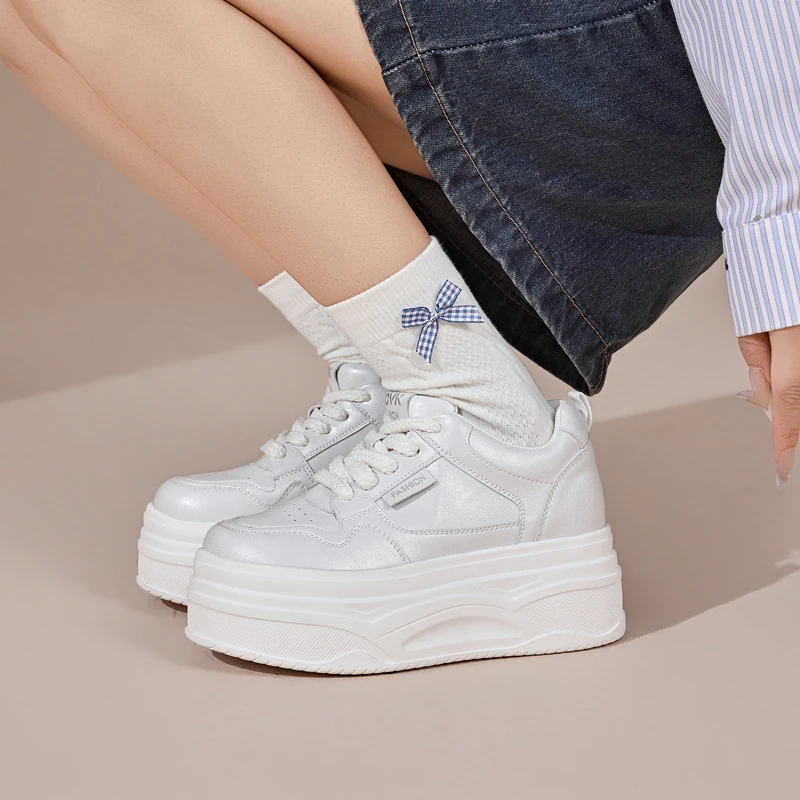Women White Sneakers 2026 New Thick Sole Solid Color Board Shoes Hot Sale Versatile Casual Elevator Sports Shoes For Women