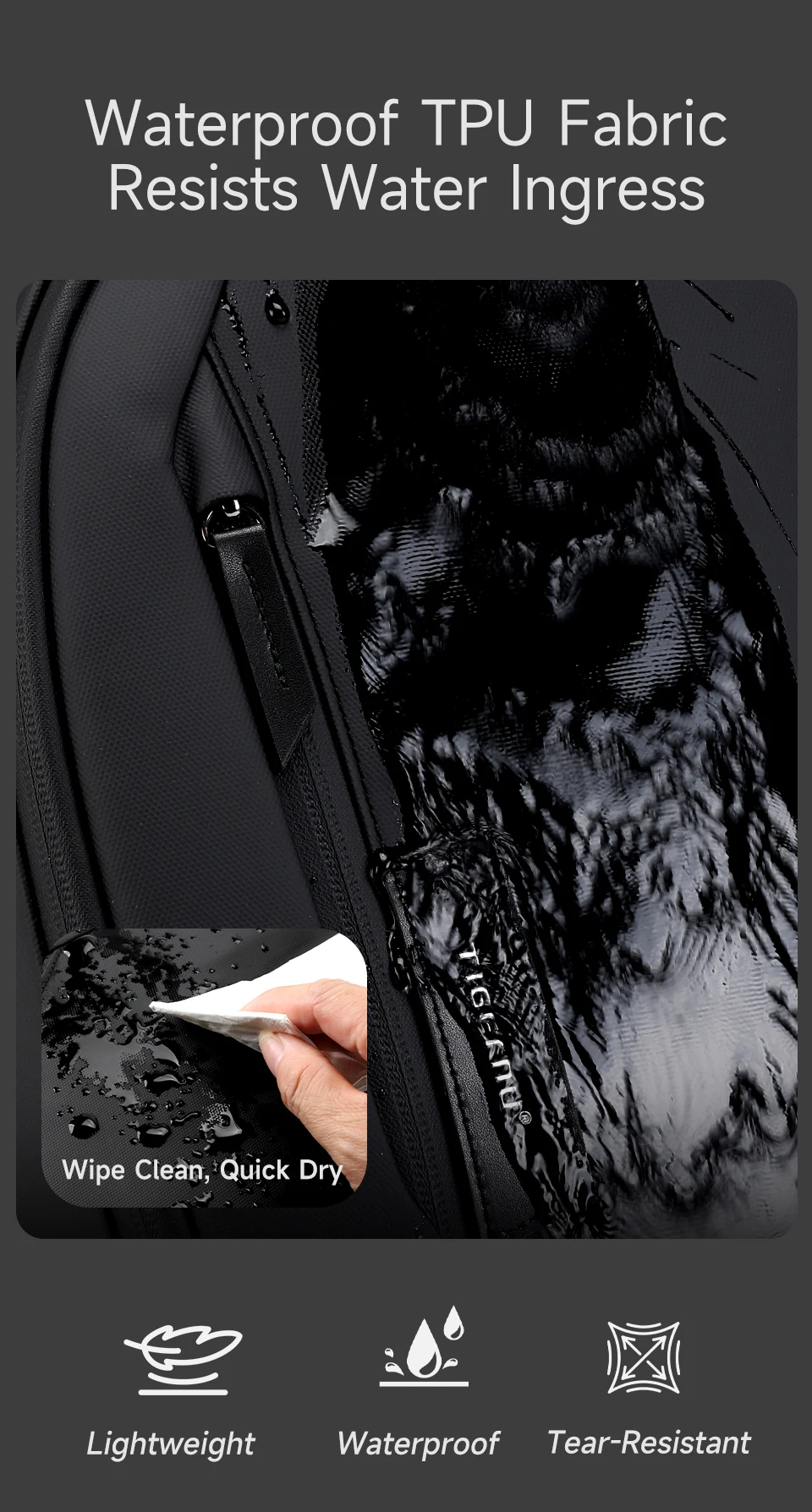 Tigernu Modische Umhängetasche für Herren, Freizeittasche für 11-Zoll-Tablets, wasserabweisende TPU-Brusttasche für Herren, Outdoor-Fahrradtasche, Seitentasche – Detail 5