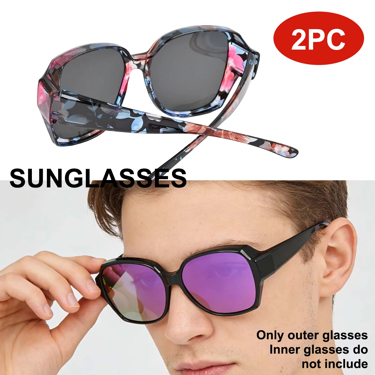 Überzieh-Sonnenbrille - Polarisiert für Autofahrer, Stylische Quadratische Modische Korrektions-Sonnenbrille T01 UV400-Schutz
