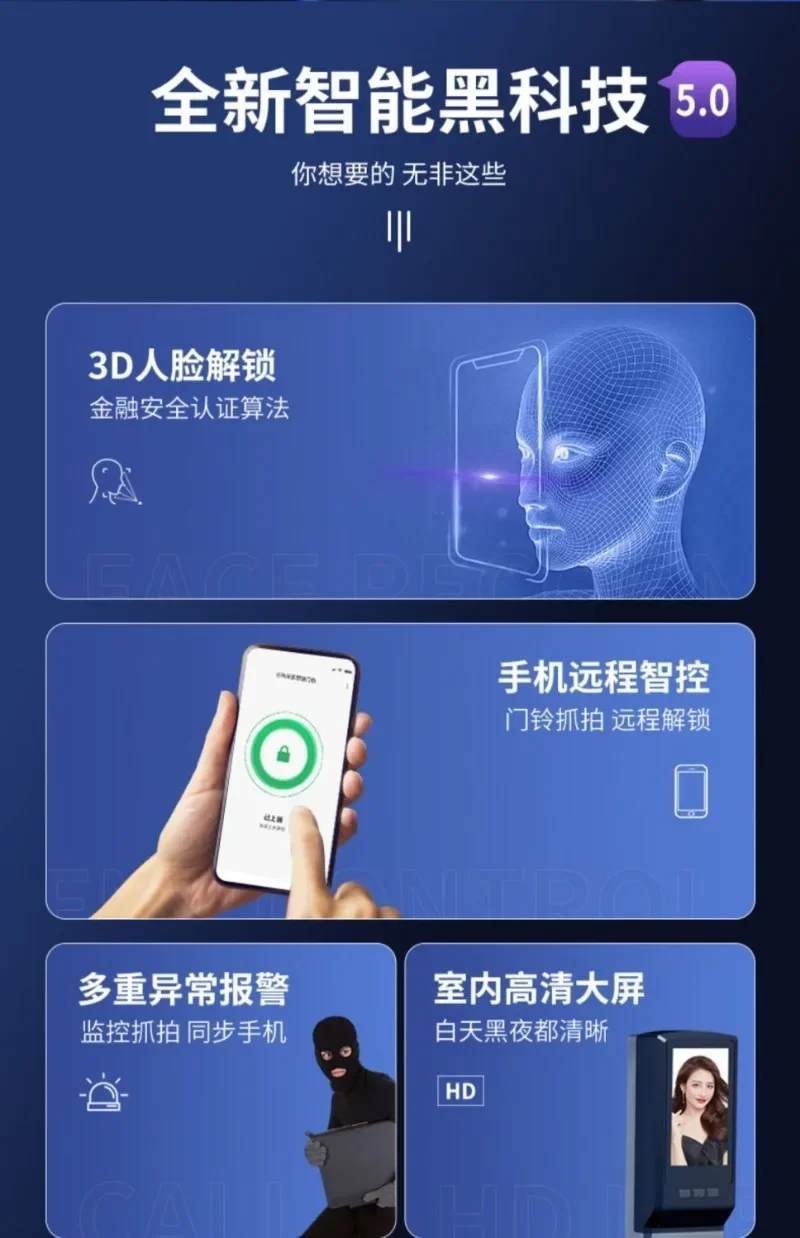 

2026 3D Facial Recognition Intelligent Automatic Fingerprint Electronic Lock, Combination Lock, Household Cat Eye Door Lock