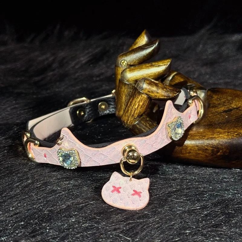 Cute Rebellious! Cat Choker Collar Women's Leather Zircon Premium Niche Can Pull Original Couple Gifts