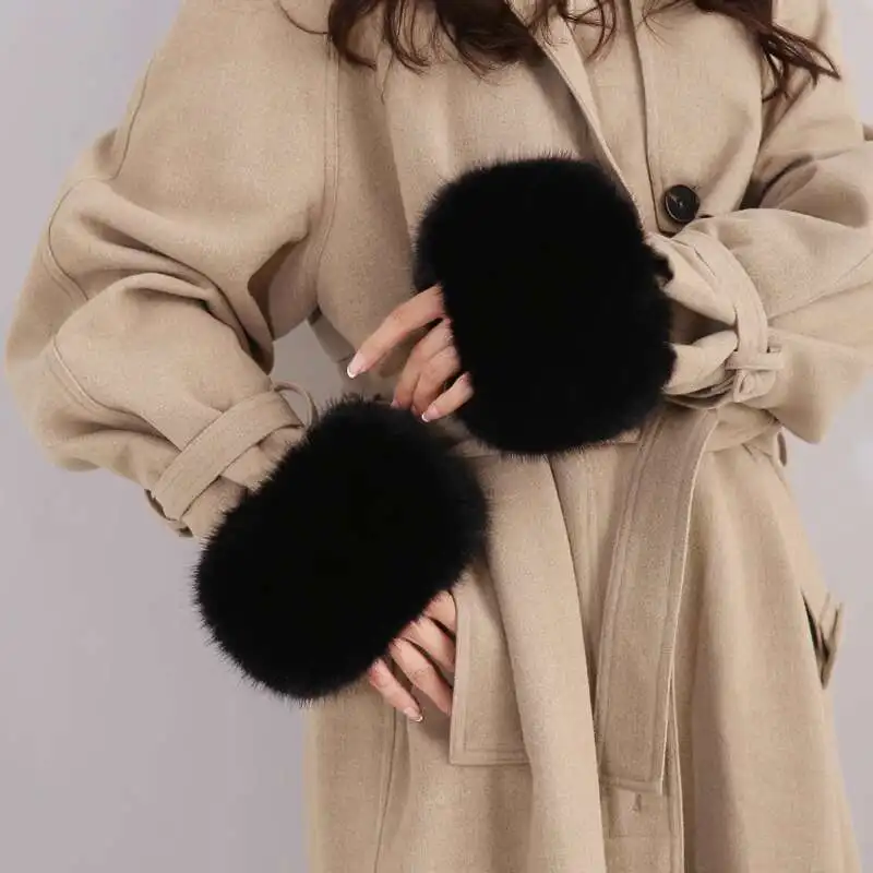 ผู้หญิงฤดูหนาว Faux FUR Cuffs Luxury Fox FUR Cuffs ขนสัตว์ธรรมชาติสําหรับเสื้อแขน Furry ขนขนสัตว์ปลอมสายรัดข้อมือถุงมือ