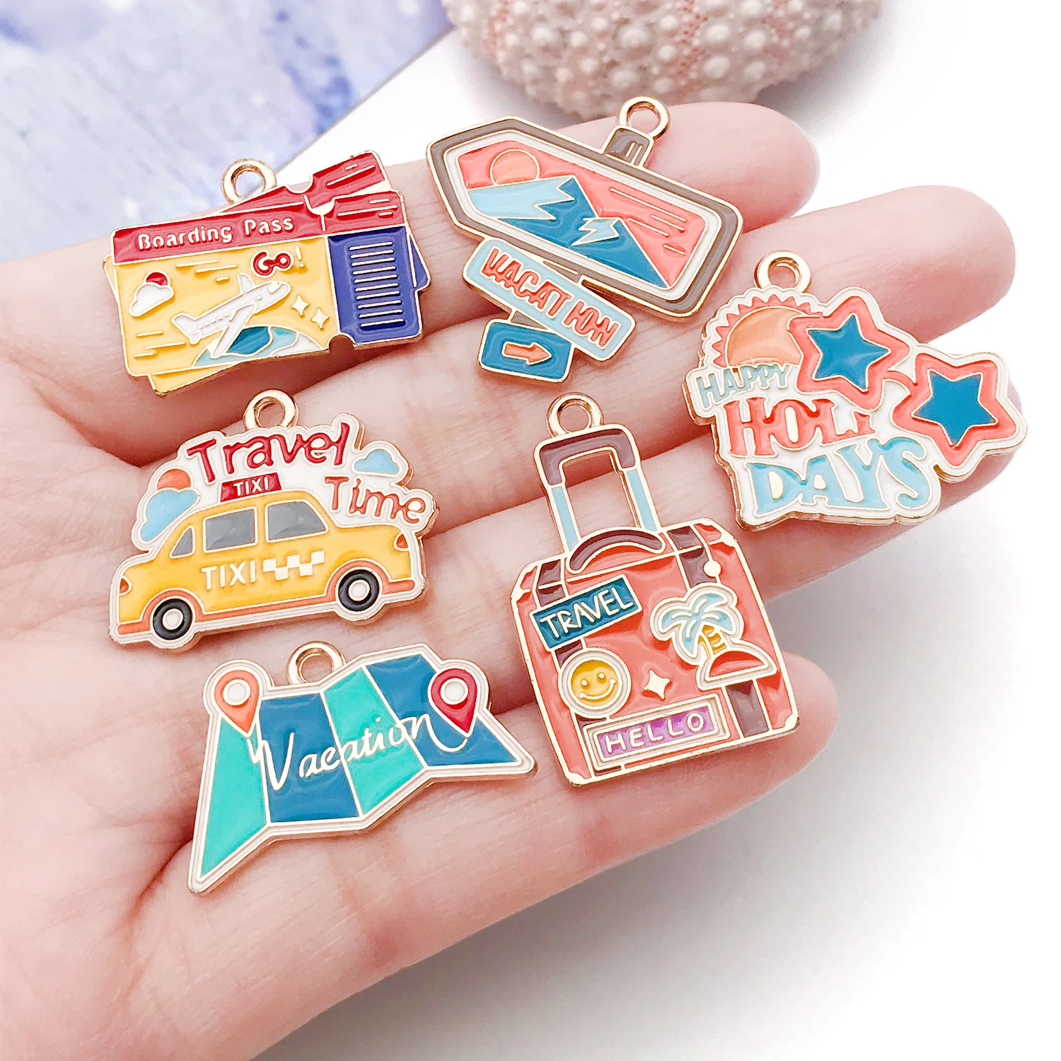 Travel Theme Enamel Charms Bulk - Vacation Summer Pendants for DIY Jewelry Making Keychain