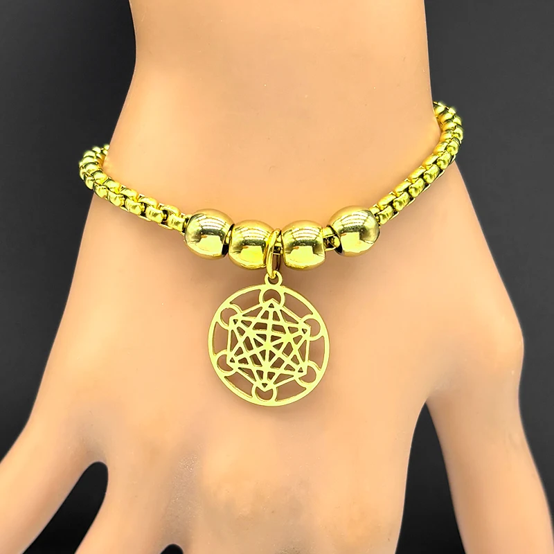 ヨガ ヒンドゥー教 仏教 7チャクラブレスレット 女性男性用 ステンレス製 神聖幾何学的エンジェルシール メタトロン ハンドチェーン ジュエリー