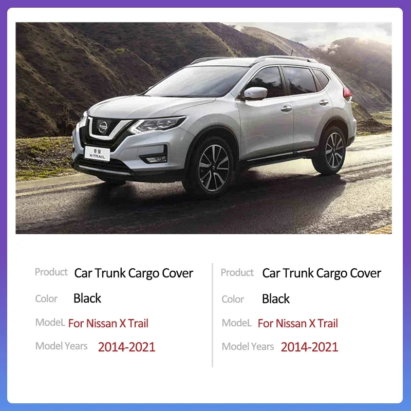 For Nissan X Trail T32 Rogue 2014-2021 Rear Trunk Cargo Cover Retractable Luggage Curtain Car Accessorie Waterproof Shield Shade