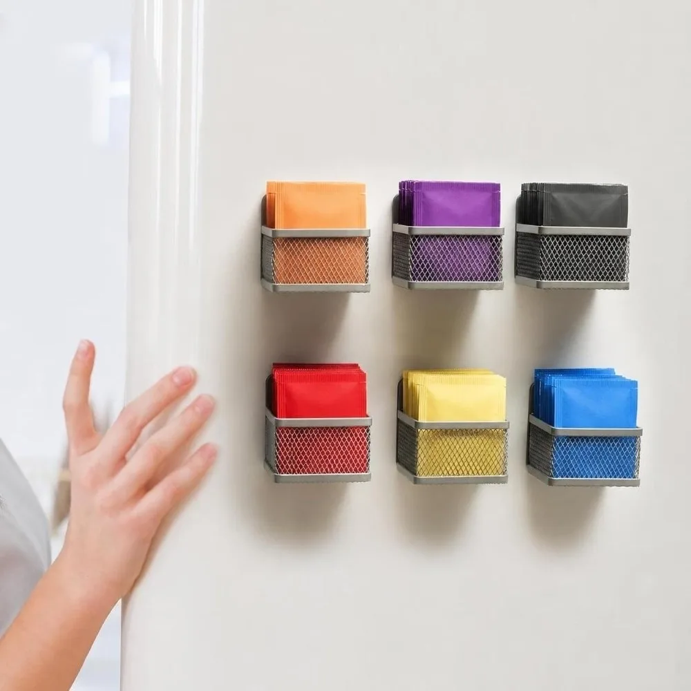 1/6pcs Iron Mesh Magnetic Tea Bag Holder Magnetic Wall Mount/Desktop Use Fridge Tea Bag Organizer Tea Packet Storage Rack view 4