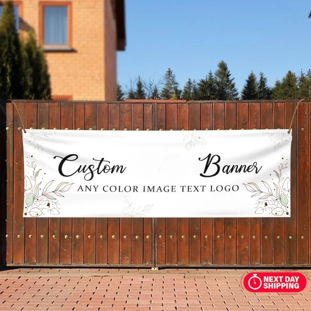 لافتة بوليستر مخصصة مع أي نص/شعار/نمط، و10 حمالات للأعمال وأعياد الميلاد والحفلات وحفلات الزفاف وأعياد الميلاد