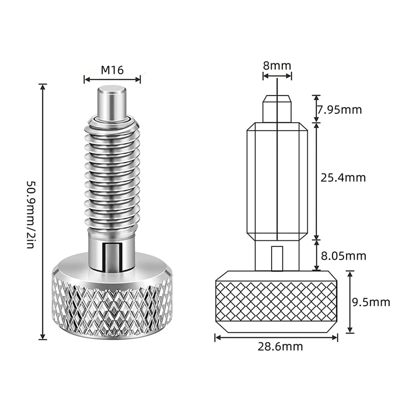 2 шт. ручной выдвижной пружинный плунжер, быстроразъемный штифт из нержавеющей стали M16, стопорный штифт с гайкой и накаткой
