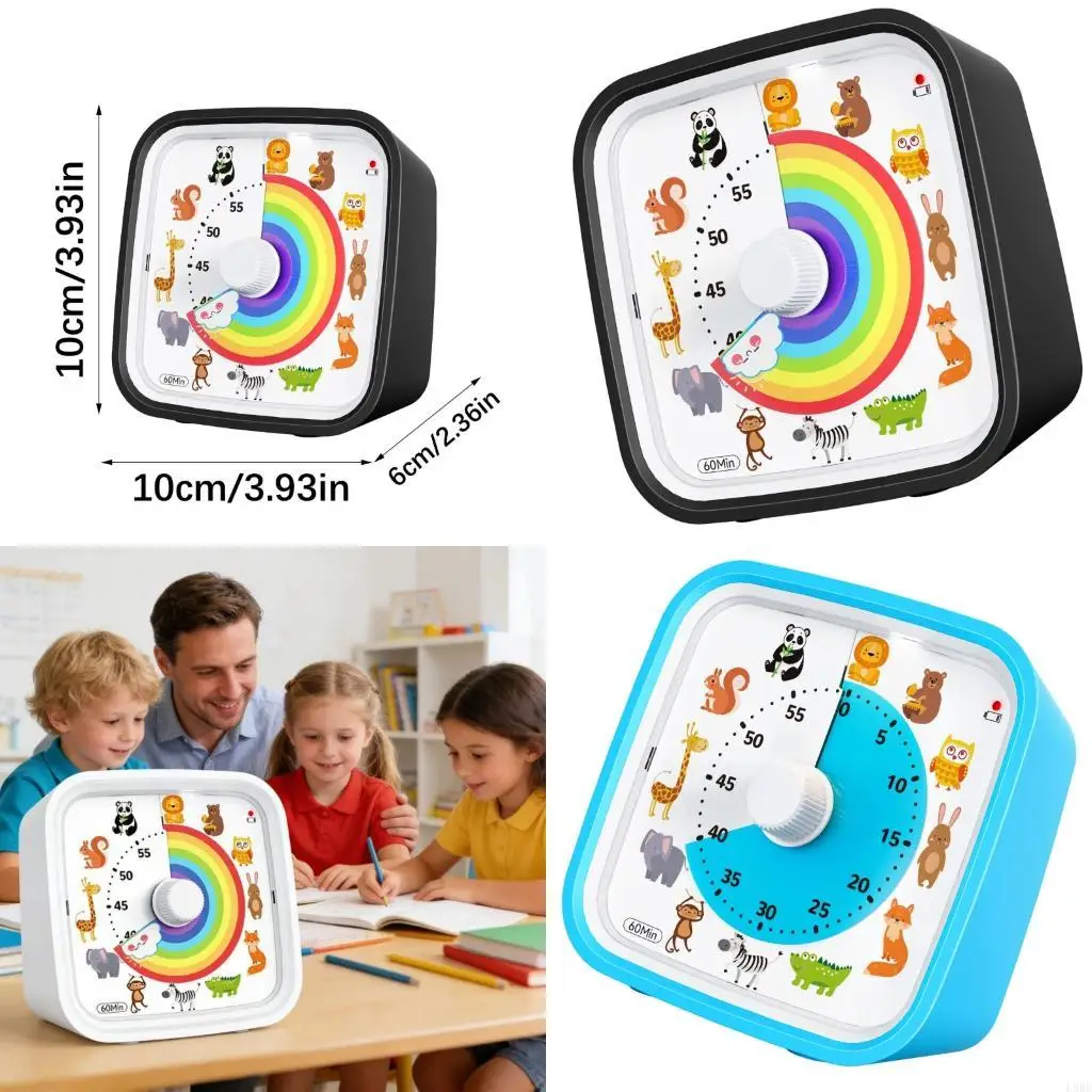 L9BE Learning Timer For Students 60 Minutes Countdowns Visual Display With Rainbow Disk Soft Lighting And Sound Option Gift