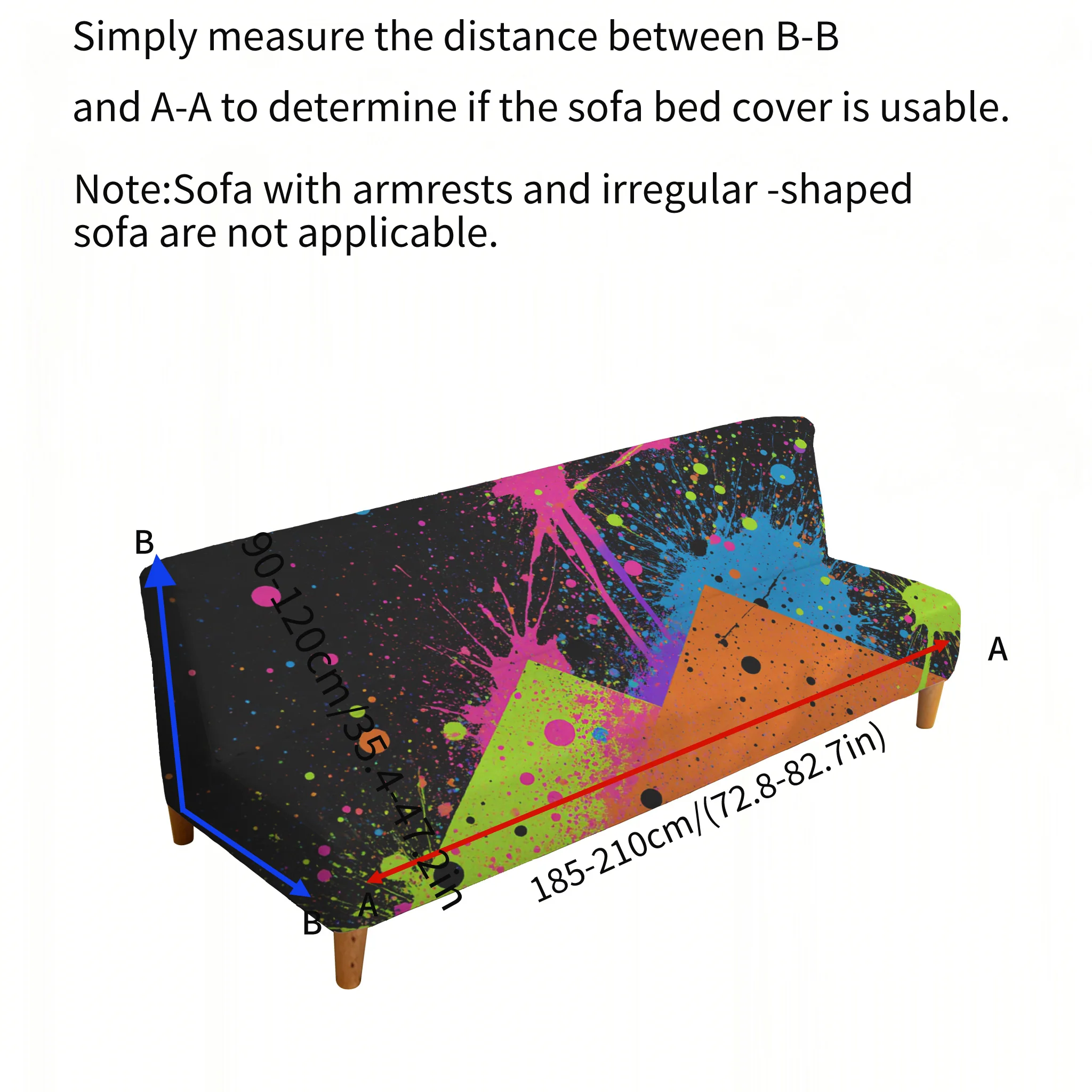 Neon contrasting ink splashing elastic sofa bed cover, living room sofa bed cover, dustproof machine washable sofa bed cover