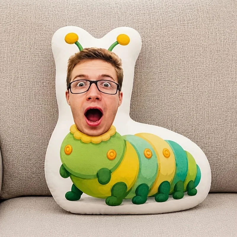 1pc - Customized Funny Cartoon Caterpillar Portrait Pillow, Real Person Photo DIY Fun and Cute Shaped Humanoid Pillow, Customiza