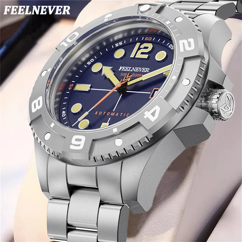 LIGE FeelNever Vintage Dive Mechanical Men\'s Watches Explore Sport 50Bar Waterproof Luminous Wristwatch Auto Date Man Watch+Box