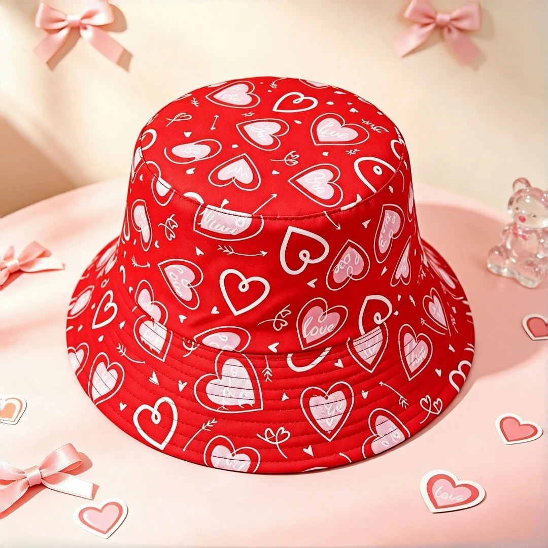 Heart-shaped Reversible Bucket Hat - Women's and Men's Summer Sun Protection Boater Hat - Suitable for Both Men and Women - Fash