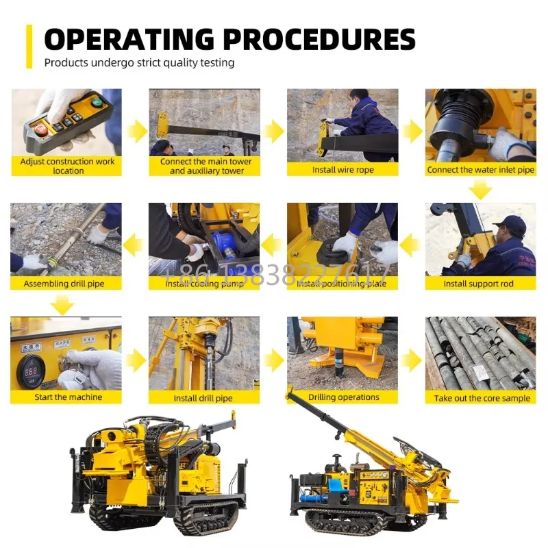 1000m Maximum Depth Tracked Water Well Drilling Rig with Engine and Pump, Bestselling